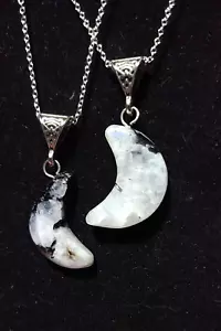 925 Sterling Silver With Moonstone Carved Moon Necklace 18" - Picture 1 of 1