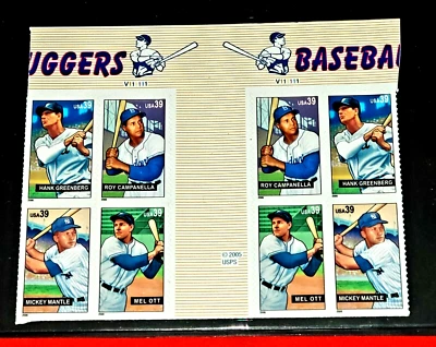 {USA-Baseball Sluggers/ Scott #4080-83/ Top Gutter Block of 8/ 2 Plate#/MNH-XF!} - Image 1 of 2