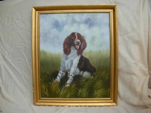 VINTAGE FRENCH FRAMED OIL PAINTING ON CANVAS,BRITTANY SPANIEL,SIGNED, 20th. - Picture 1 of 17