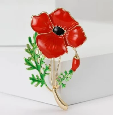 Beautiful POPPY FLOWER Remembrance ANZAC BROOCH Badge Pin Gift Dress Accessory - image 1 of 2