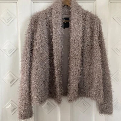 Cardigã feminino difuso tamanho XS jaqueta bronzeada suéter bolsos frontais abertos - Imagem 1 de 4