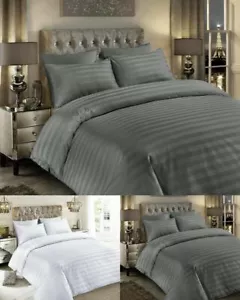 Satin Stripes 100% Egyptian Cotton 400TC Hotel Quality Duvet Cover Sets / Sheets - Picture 1 of 9