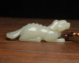 Zertifizierte natürliche Hetian Jade handgeschnitzt exquisite Hundestatue 5907 - Bild 1 von 9