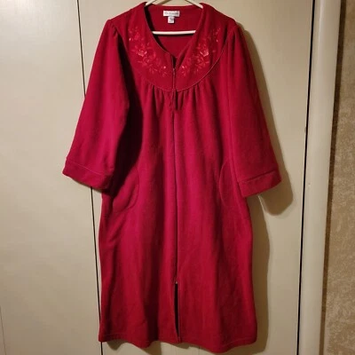 VTG Miss Elaine Red House Coat Robe Soft Pockets full zip Tassel Medium 45" WARM - Image 1 of 4