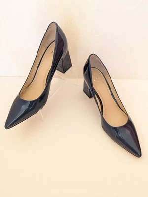 Marc Fisher LTD Zala $165 Punta Azul Charol Bloque Tacones Talla 9 Foto 1 de 4