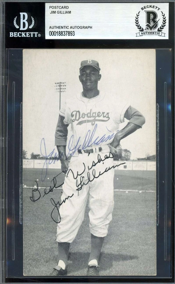 Foto postal autógrafa firmada por Jim Gilliam Beckett BAS McCarthy Dodgers Foto 1 de 2