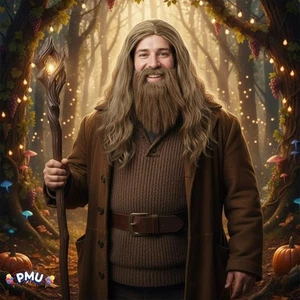 PMU Weihnachtsmann Bart und Perücke Set, braune Perücke und Bart für Weihnachtskostüm - Bild 1 von 7