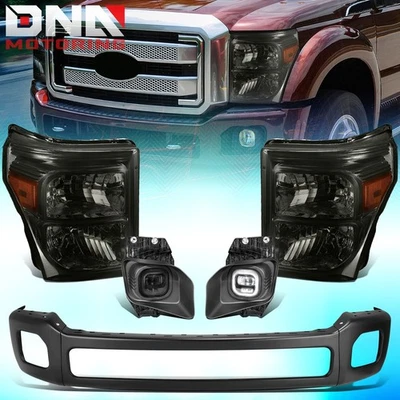 Para 2011-2016 F250 F350 farol e luz de neblina e para-choque dianteiro barra frontal fumê/âmbar - Imagem 1 de 4
