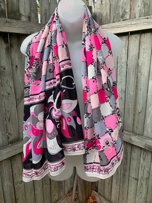 48” x 33” 1960's Vtg ICONIC GEOMETRIC EMILIO PUCCI *SILK CHIFFON *SHAWL /SCARF* - Image 1 of 4