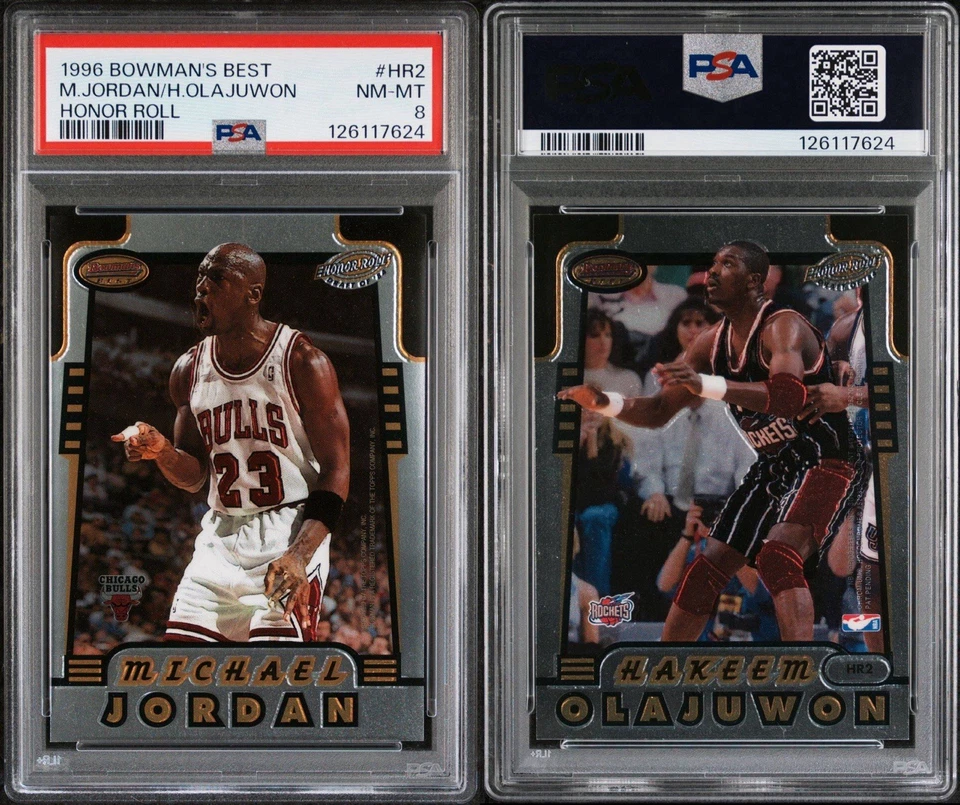 Bowman's Best Honor Roll 1996 #HR2 Michael Jordan Hakeem Olajuwon Hof PSA 8 Foto 1 de 1