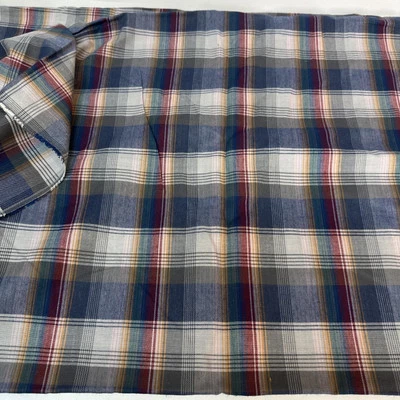 3.5 YARDS Vintage Lightweight FABRIC Plaid Blue 60” Wide - Large 128x60” Piece - Image 1 of 4