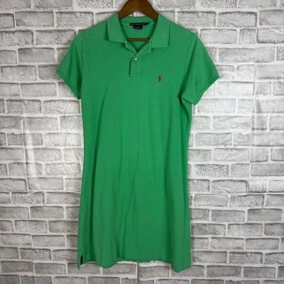 Ralph Lauren Sport Light Green Fuchsia Pony Collared Midi Dress Womens LARGE - Image 1 of 4