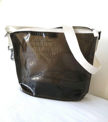 Fendi Vinyl Leather Shoulder Bag Zucchino Black White Women Italy 124638 - Image 1 of 4