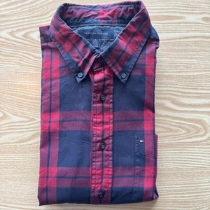 Camisa Tommy Hilfiger Grande Para Hombre Roja Azul Cuadros 25" Pit-to-Pit Diseñador Abotonada - Imagen 1 de 10
