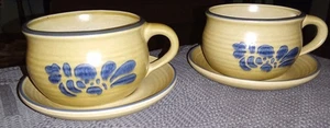2 Stück Vintage Pfaltzgras Volkskunst Steinzeug Souper Becher #280 mit Brotteller - Bild 1 von 2