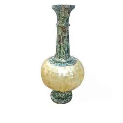 12 Zoll weiße Marmor Blumenvase Topf Mopp Intarsien Malachit Dekor Zimmer Zuh... - Bild 1 von 4