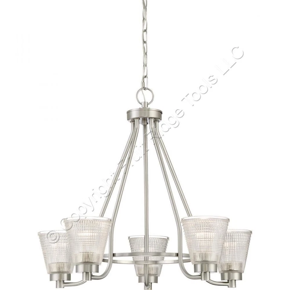 Lámpara de araña Quoizel Ardmore de 5 luces de 25" de ancho con pantallas de vidrio holofano ARD5005BN Foto 1 de 1