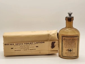 Vintage Royall Spyce Toilet Lotion Bottle Empty w/Original Brown Package 4 OZ - Picture 1 of 16