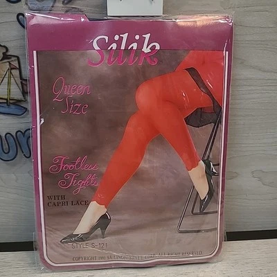 Silik Footless Tights Capri Lace Queen Size Blue S121 Nylon NEW SEALED - Image 1 of 4