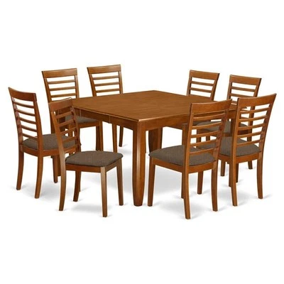 Juego de comedor East West Furniture Parfait 9 piezas con asiento de tela en marrón silla de montar Foto 1 de 4
