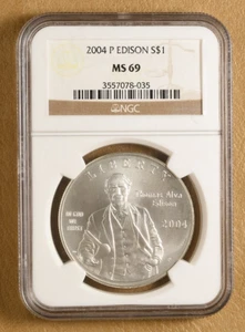 2004 P Thomas Edison Commemorative Silver Dollar NGC MS69 - Picture 1 of 2