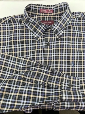 Camisa social masculina Nordstroms XL alta xadrez algodão sem rugas - Imagem 1 de 4