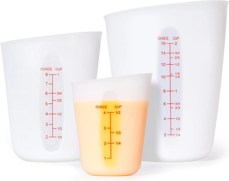 Upgraded 3 Piece Silicone Measuring Cup Sets Squeeze & Pour Liquid Measuring Cup - Image 1 of 4