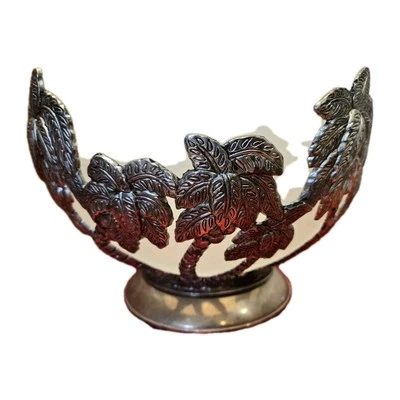 Tazón de árbol de coco chapado en plata Godinger vintage vidrio esmerilado 10 "ensaladera 7" T Foto 1 de 4