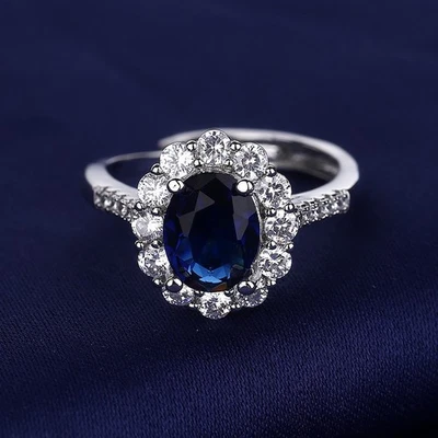 Beautiful Blue Crystal Adjustable Ring 925 Sterling Silver Women Girls Jewellery - Image 1 of 4