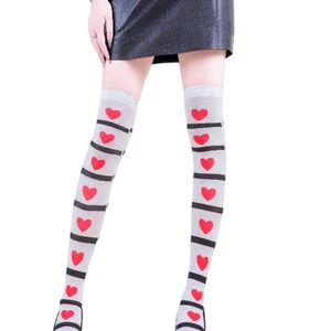 Women’s Heart Print Stretchy Waist Thigh High Socks Durable Polyester Socks For - Picture 1 of 8