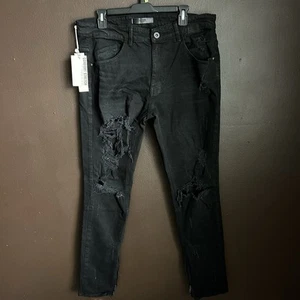 Nuevos pantalones de mezclilla negros elásticos KDNK 11 4 14 11 para hombre talla 36 desgastados recortados hasta la rodilla - Imagen 1 de 9