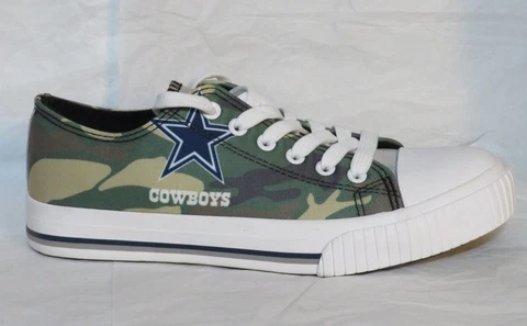 DALLAS COWBOY WOMEN SNEAKER SZ 9 GREEN WOODLAND CAMO LOW CANVAS CHUCK STYLE NWOT Cover