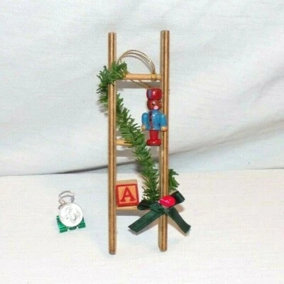 VTG Miniature Dollhouse Christmas Ladder Toy Soldier Wood Block Ornament Garland - Image 1 of 4