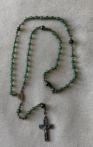 Vintage Emerald Green Glass Bead 14" Rosary - Picture 1 of 5