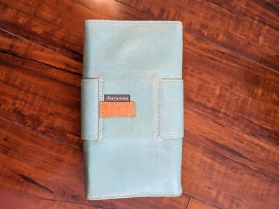 Bolso sin asas/muñequera/cartera retro Orla Kiely cuero azul huevo de Robin con rojo usado en excelente estado Foto 1 de 4