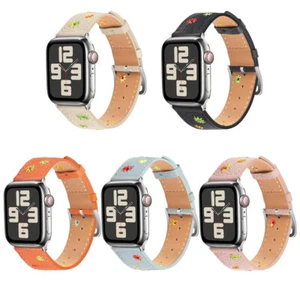 Floral Leather Band Women Strap for Apple Watch 11 10 9 8 7 SE 44/41/45/42/46mm - Picture 1 of 42