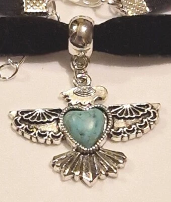 Dije Fénix Tibetano Plata y Turquesa en Gargantilla de Terciopelo Negro, Regalo Foto 1 de 3