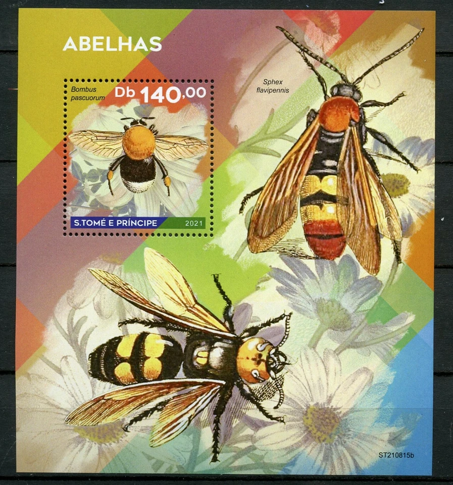 Sao Tomé 2021 Api Souvenir Foglio come Nuovo Mai Incernierato - Immagine 1 di 1