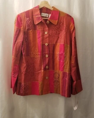 Chaqueta de Verano India Alfred Dunner Talla 10 Rojo Chile Bordada Lino con Cuentas Foto 1 de 4