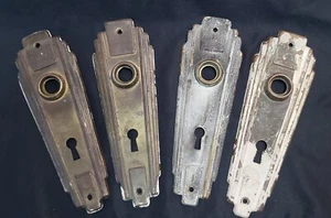 Set of 4 Brass Art Deco Door Knob Backplates w/ Key Holes 6 1/2" x 2" GS00287 - Picture 1 of 5