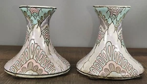 Vintage Pair Of Pastel 3½" Tall Candle Stick Holders Pink Blue Yellow - Picture 1 of 7