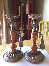 Vintage Wood & Metal Candlestick With Eagle Design & Snuffer U.S.A Made