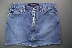 Guess Damen Denim Jeans Rock roher ausgefranster Saum Knopffliege Medium Waschung Größe 30 