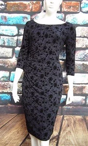 VESTIDO MONSOON FRAN AZUL/NEGRO FLOCADO FRUNCIDO PRECIO DE VENTA SUGERIDO POR EL FABRICANTE £99 Tallas 12,14,16,22* - Imagen 1 de 7