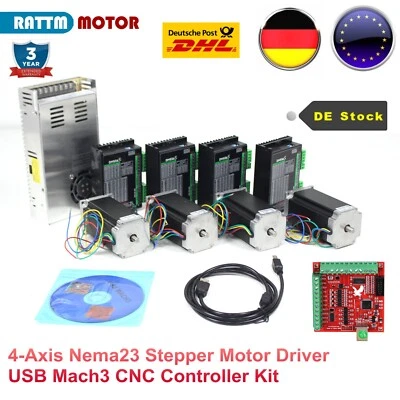 DE丨4 Achsen Nema 23 Schrittmotor 425oz-in+Stepper Driver+USB Mach3 Board CNC Kit - Bild 1 von 4