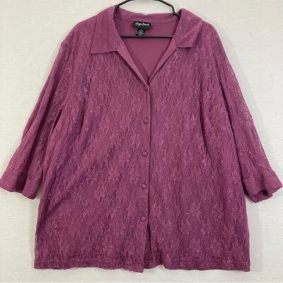 Maggie Barnes Floral Púrpura Encaje Abotonado Talla 3X Foto 1 de 4