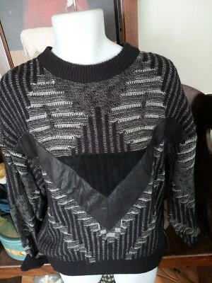 SUÉTER SAXONY VINTAGE PARA HOMBRE TALLA L NEGRO TEJIDO CUERO ACENTO VINTAGE CUELLO REDONDO Foto 1 de 4