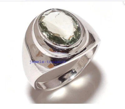Натуральный зеленый аметист драгоценный камень с 925 пробы кольцо для мужчин #J532 - Изображение 1 из 3