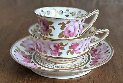 Rare 19th Century Spode Etruscan English Rose Porcelain Antique Cup Saucer Trio - Image 1 of 4