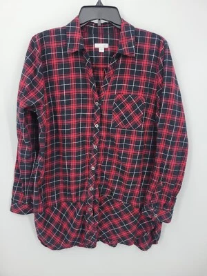 J Jill Top Womens Medium Red Black Plaid Long Sleeve Button Up Academia Blouse - Image 1 of 4
